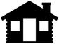 Black house silhouette vinyl decal with three white window openings