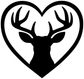 Heart-shaped deer antler vinyl decal in black silhouette with white border