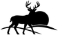 Black deer silhouette vinyl decal with antlers and crossing line