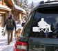 Hunting camp pause vinyl decal with white hunter silhouette beside folding chair