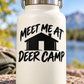 Black vinyl decal: arched 'MEET ME AT' over 'DEER CAMP' with house icon