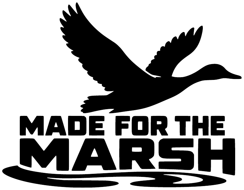 Black vinyl decal featuring a flying bird over bold “MADE FOR THE MARSH” text