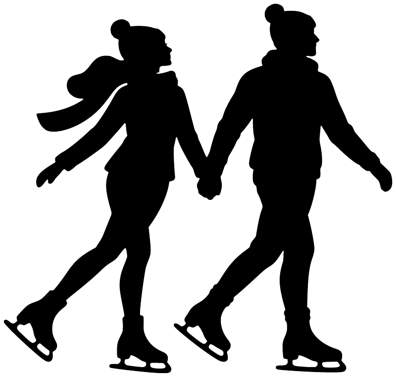 Ice skating vinyl decal with two black skater silhouettes holding hands