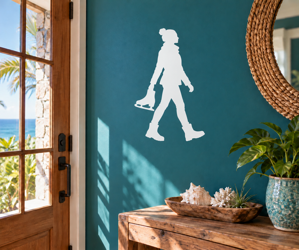 White ice skater silhouette vinyl decal, full-body figure