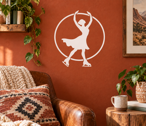 Ice skating vinyl decal: white skater silhouette with circular outline