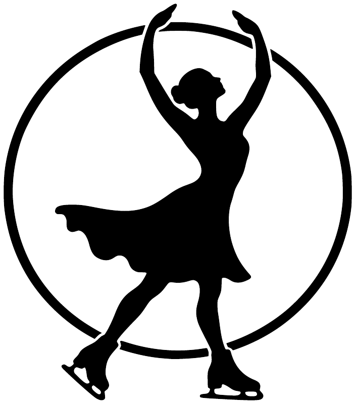 Ice skating vinyl decal: black skater silhouette inside bold circular badge