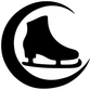 Close-up of circular black ice skate vinyl decal with crescent blade and skate silhouette