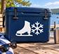 White vinyl decal of ice skates boot silhouette with snowflake