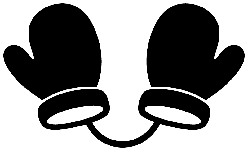 Two black mitten silhouettes with white outline vinyl decal icon on white background