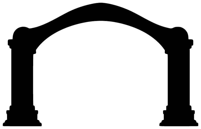 Ice skating rink arch vinyl decal, black arch silhouette with skate supports
