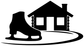 Black vinyl decal: ice skate silhouette with cabin house on oval base