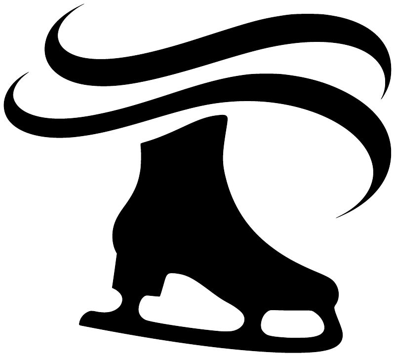 Vinyl ice skating decal with black skate silhouette on white background
