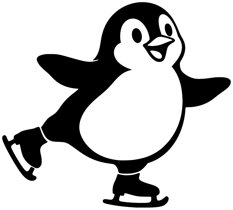 Ice skating penguin vinyl decal, white and black penguin skating figure