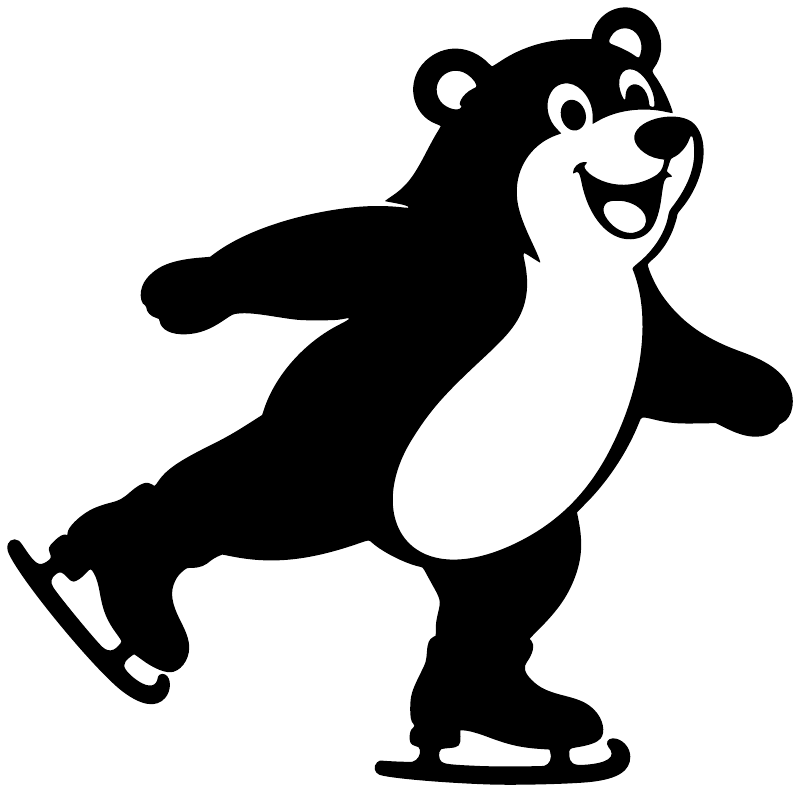 Ice skating polar bear vinyl decal, black and white bear figure with ice skates