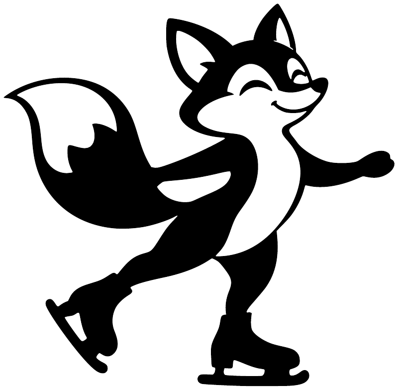Ice skating fox vinyl decal, white and black silhouette skating on ice