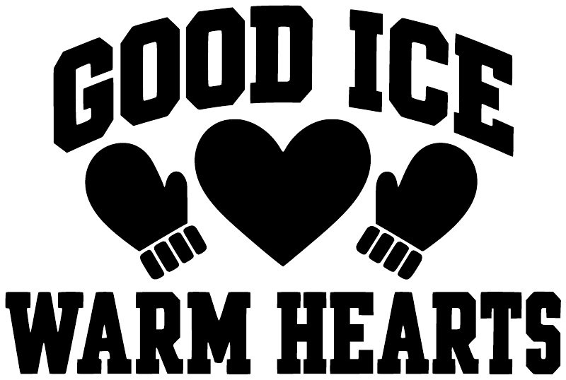 Black vinyl decal letters “GOOD ICE” and “WARM HEARTS” with three hearts and hand icons
