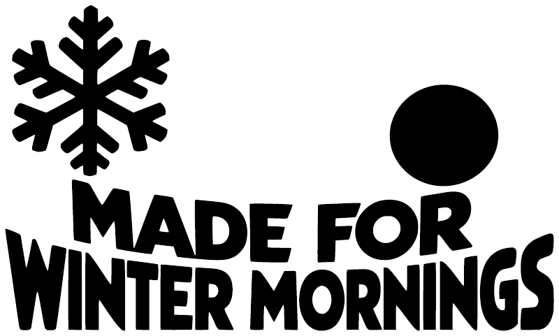 Black snowflake, MADE FOR WINTER MORNINGS lettering, and large black circle vinyl decal