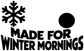 Black snowflake, MADE FOR WINTER MORNINGS lettering, and large black circle vinyl decal