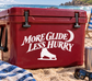 Vinyl decal with white 'More Glide Less Hurry' text and ice skate silhouette
