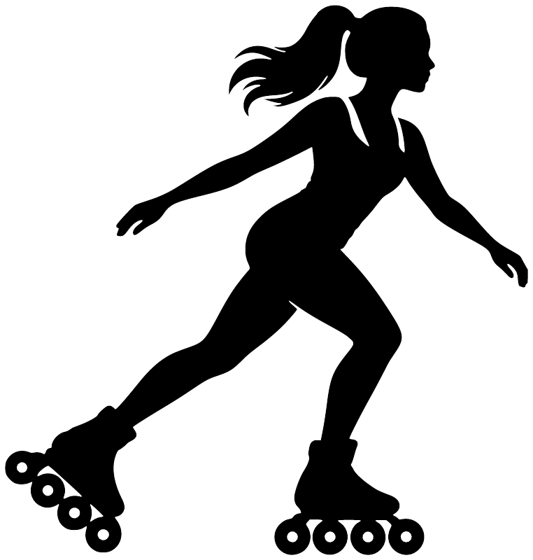 Inline skating vinyl decal, black roller skater silhouette with roller skates