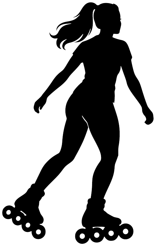 Vinyl decal silhouette of a roller skater with inline skates in black