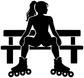 Inline skating bench vinyl decal, black skater silhouette on bench with roller skates