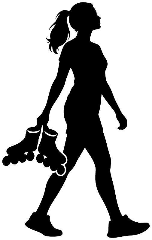 Roller skating vinyl decal silhouette of skater with roller skates, black on white
