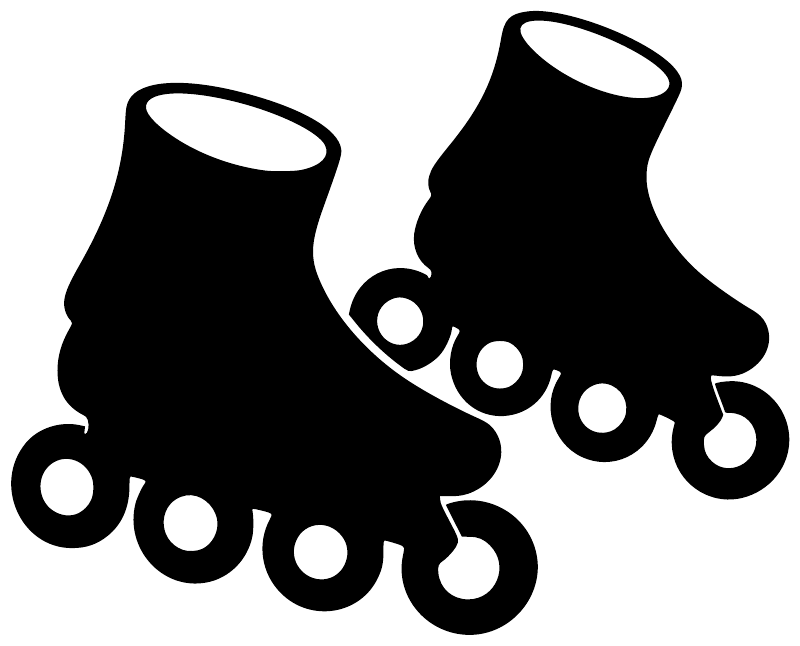Two black inline roller skate decals with white wheels, vinyl sticker set