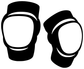 Two knee pad vinyl decal shapes, black outer and white pad center with straps