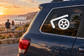 Car window inline skating wheel tool emblem vinyl decal in black and white