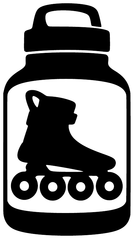 Vinyl bottle skating decal, black silhouette of roller-skate bottle