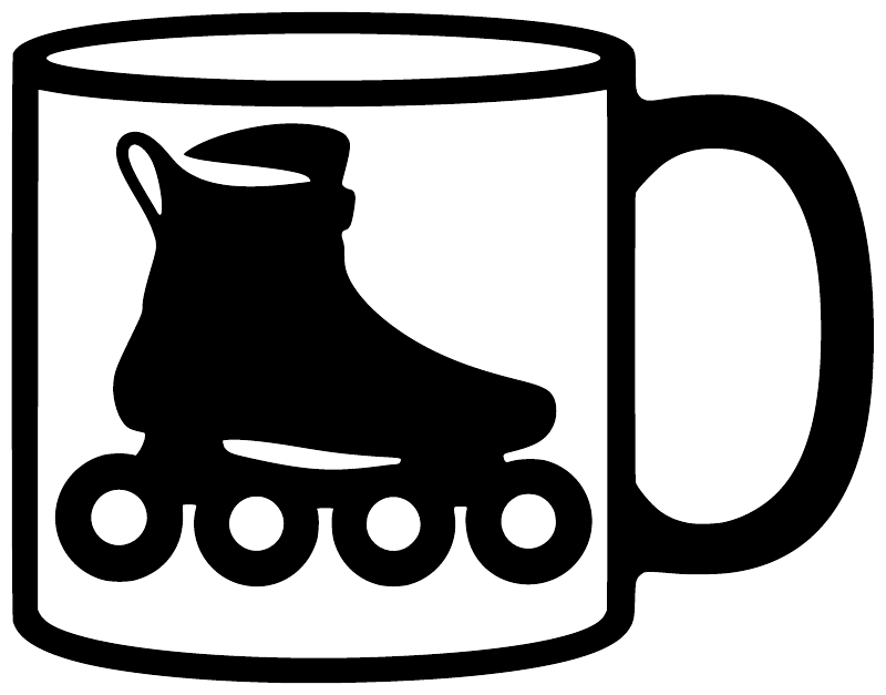 White mug icon with inline skates silhouette vinyl decal