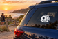 Coastal wheel sunrise vinyl decal for vehicle windows, black and white sun-eye with waves