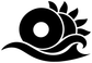 Vinyl decal graphic: black sun with white center circle and wave swirl, coastal style