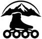 Black and white mountain skater vinyl decal, skater silhouette above inline skate wheels