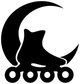Vinyl decal close-up: black cat on moon with five roller wheels