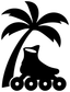 Close-up palm tree and roller skates vinyl decal, black silhouette on white