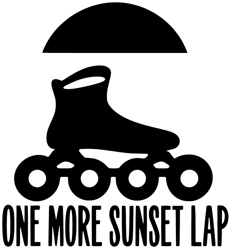 Black roller skate icon and "ONE MORE SUNSET LAP" text vinyl decal