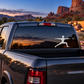 Vinyl decal of a black ballet dancer silhouette on a car rear window