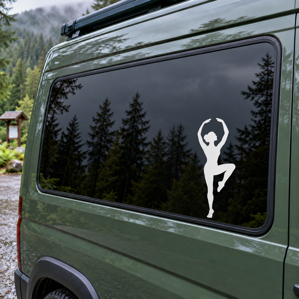 Jazz dance vinyl decal of a dancer silhouette with arms raised inside a circle