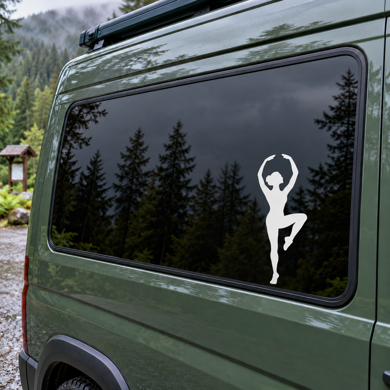 Jazz dance vinyl decal of a dancer silhouette with arms raised inside a circle