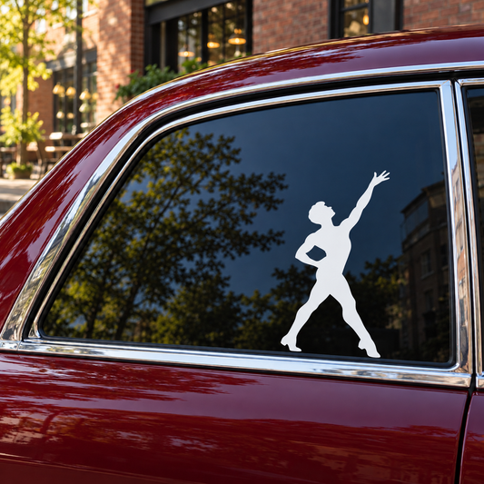 Jazz dance vinyl decal with black dancer silhouette on car window