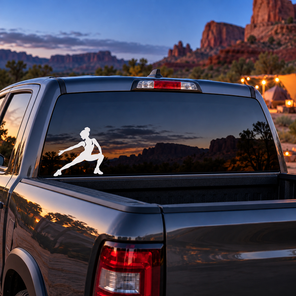 Jazz dance vinyl decal: white dancer silhouette on car window