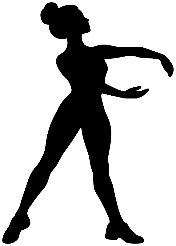 Jazz dance turn vinyl decal, black silhouette dancer with arms extended