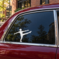 Vinyl dancer broad kick decal on car window, white silhouette