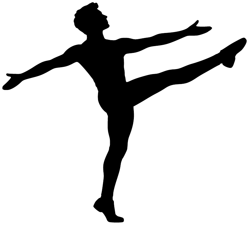 Vinyl dancer broad kick decal silhouette, black on white background