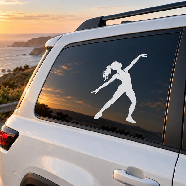 Car door vinyl decal with white jazz dancer silhouette