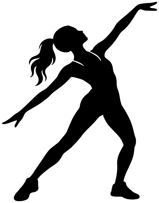 Vinyl decal with black silhouette jazz dancer, full-body raised arms