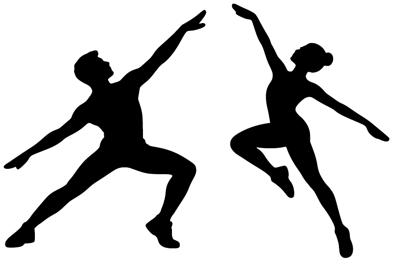 Vinyl decal of two black jazz dance partner silhouettes, spread figures