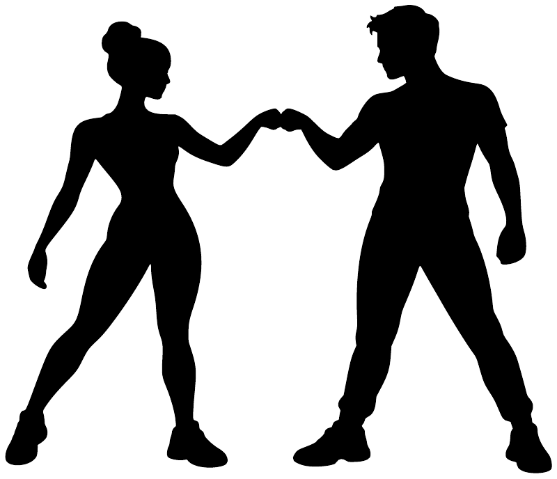 Vinyl decal featuring two jazz dance silhouette figures holding hands